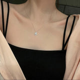 925 Silver Star Necklace Zircon Moon Pendant Collar Chain