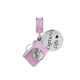 925 Silver European Beads Pink Camera Charms Bracelet
