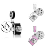 925 Silver European Beads Pink Camera Charms Bracelet