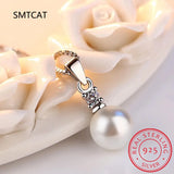 925 Sterling Silver Crystal Zircon Pearl Pendant Necklace for Women