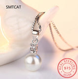 925 Sterling Silver Crystal Zircon Pearl Pendant Necklace for Women