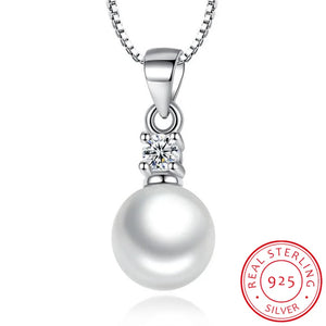 925 Silver Crystal Zircon Pearl Pendant Necklace for Women