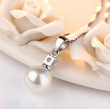 925 Silver Crystal Zircon Pearl Pendant Necklace for Women