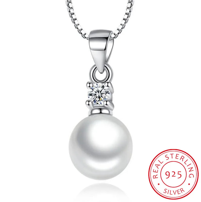 925 Silver Crystal Zircon Pearl Pendant Necklace for Women