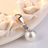 925 Silver Crystal Zircon Pearl Pendant Necklace for Women