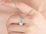 925 Sterling Silver Crystal Zircon Pearl Pendant Necklace for Women