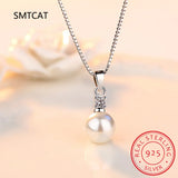925 Sterling Silver Crystal Zircon Pearl Pendant Necklace for Women