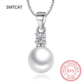 925 Sterling Silver Crystal Zircon Pearl Pendant Necklace for Women