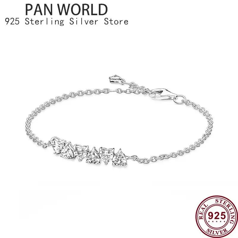 925 Silver Mother's Tennis Love Pan Bracelet for Charm Jewelry