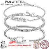 925 Silver Mother's Tennis Love Pan Bracelet for Charm Jewelry