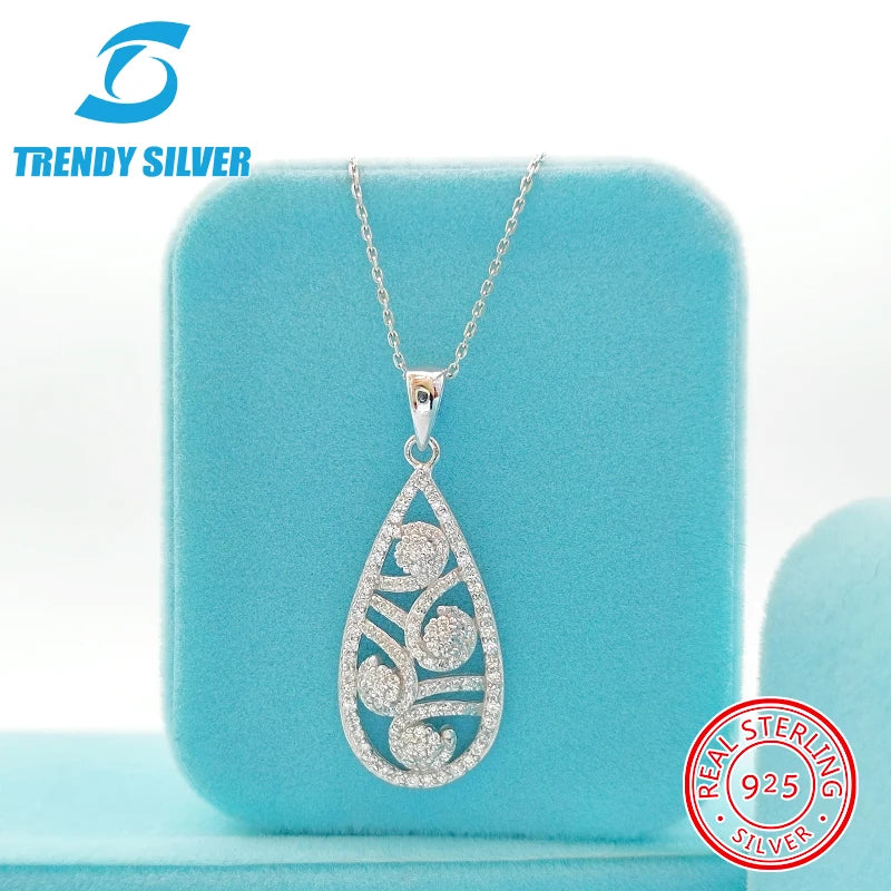 925 Silver Necklace with Zircon, Elegant Crystal Jewelry