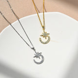 925 Silver Star Moon Necklace Flashing Diamond 8-Pointed Star Ladies Chain