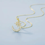 925 Silver Star Moon Necklace Flashing Diamond 8-Pointed Star Ladies Chain