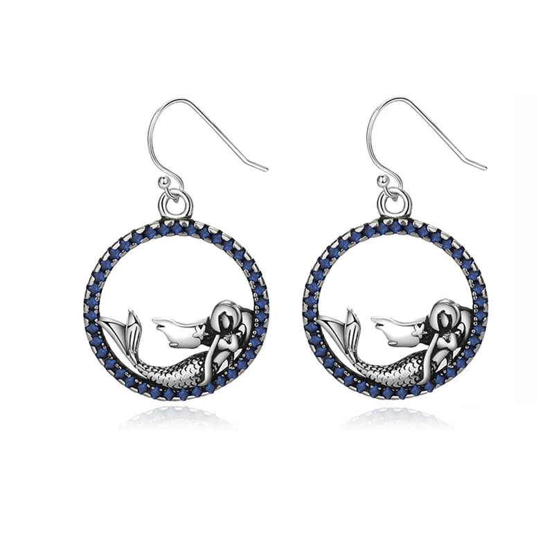 925 Silver Mermaid Drop Earrings Zircon Jewelry Gift