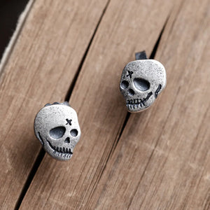 925 Silver Retro Skull Earrings Punk Style