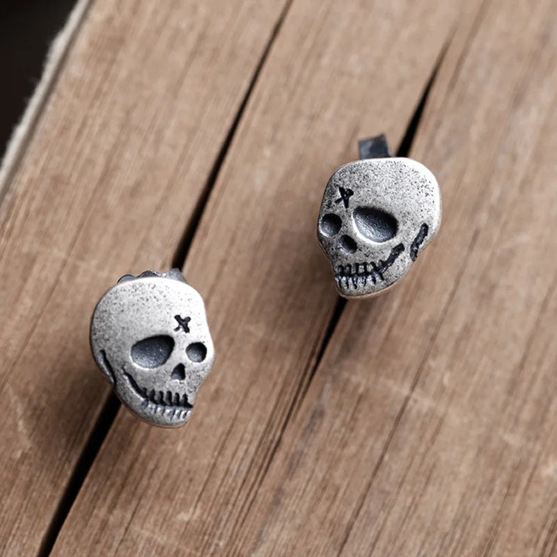 925 Silver Retro Skull Earrings Punk Style