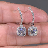 925 Silver Square Drop Earrings Bridal Wedding Jewelry