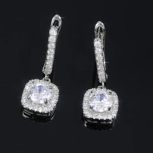 925 Silver Square Drop Earrings Bridal Wedding Jewelry