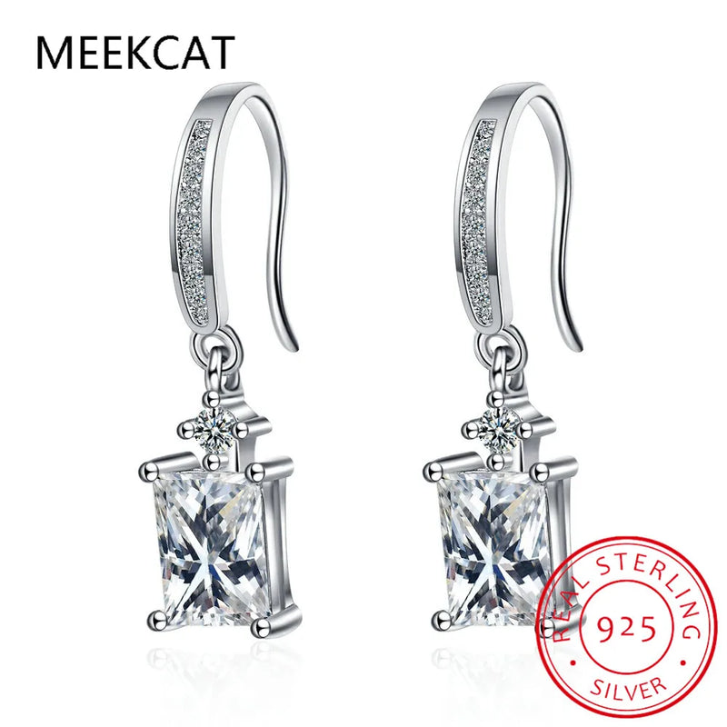 925 Silver Square Drop Earrings Bridal Wedding Jewelry