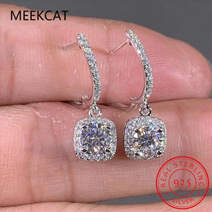 925 Silver Square Drop Earrings Bridal Wedding Jewelry