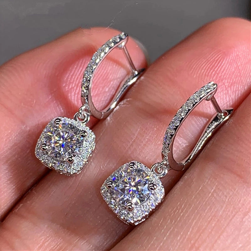 925 Silver Square Drop Earrings Bridal Wedding Jewelry