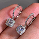 925 Silver Square Drop Earrings Bridal Wedding Jewelry