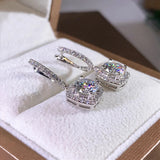 925 Silver Square Drop Earrings Bridal Wedding Jewelry