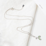 925 Silver Leaf Crystal Zircon Opal Pendant Necklace 40+3.5cm