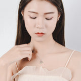 925 Silver Leaf Crystal Zircon Opal Pendant Necklace 40+3.5cm