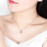 925 Silver Crystal Zircon Flower Pendant Necklace