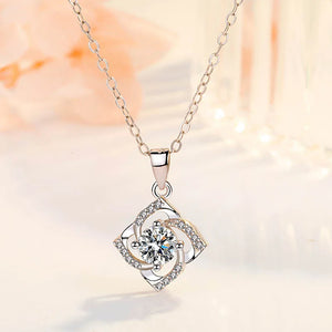 925 Silver Crystal Zircon Flower Pendant Necklace