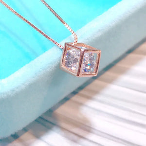 925 Sterling Silver Colorful Cube Zircon Shine Necklace Pendant