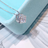 925 Sterling Silver Colorful Cube Zircon Shine Necklace Pendant