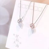 925 Sterling Silver Colorful Cube Zircon Shine Necklace Pendant