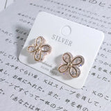 925 Silver Zircon Four Leaf Clover Rose Earrings