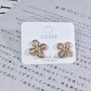 925 Silver Zircon Four Leaf Clover Rose Earrings