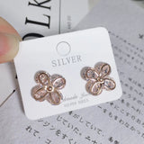 925 Silver Zircon Four Leaf Clover Rose Earrings