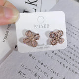 925 Silver Zircon Four Leaf Clover Rose Earrings