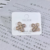 925 Silver Zircon Four Leaf Clover Rose Earrings