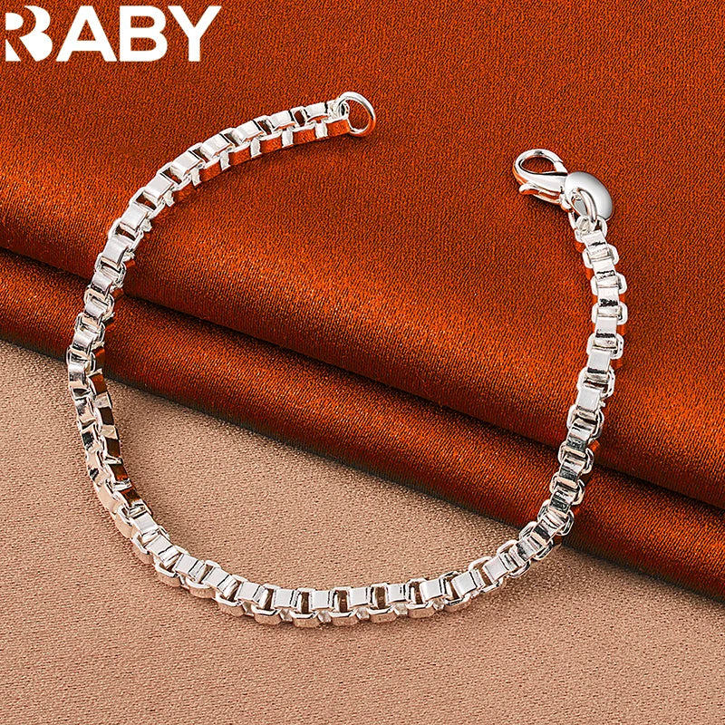 925 Silver Pretty Box Chain Bracelet 4mm for Wedding Engagement Party