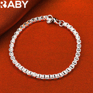 925 Silver Pretty Box Chain Bracelet 4mm for Wedding Engagement Party