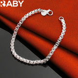 925 Silver Pretty Box Chain Bracelet 4mm for Wedding Engagement Party