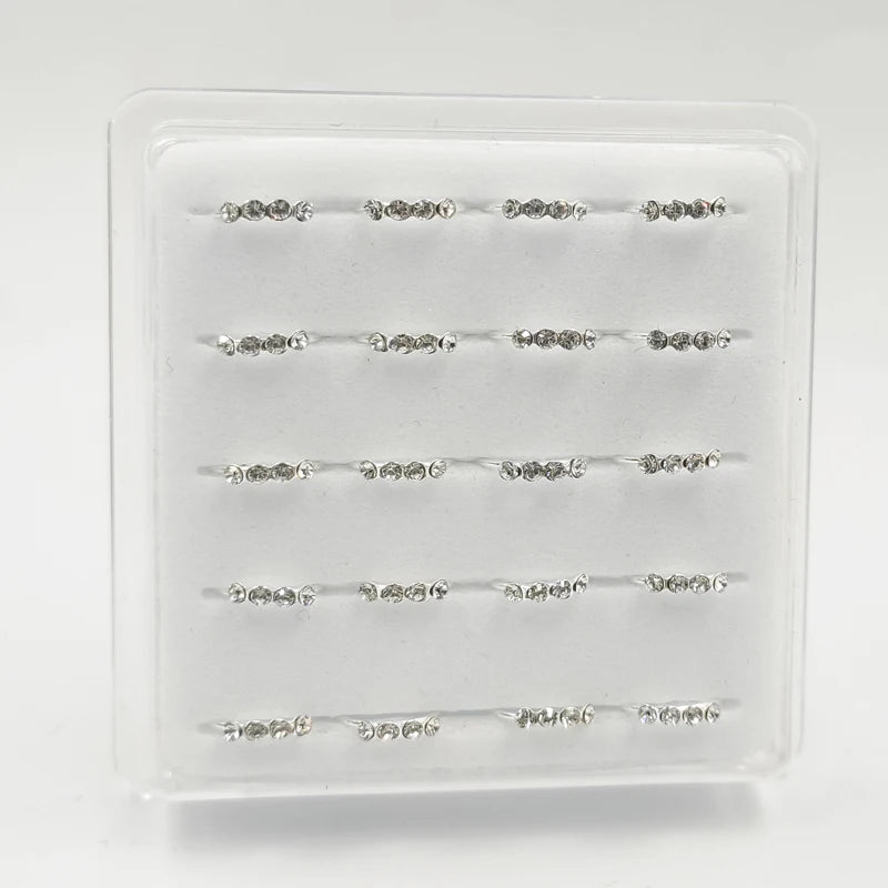 925 Silver Nose Ring 4 Clear Crystal 24G Hoop Nose Piercing 20pcs