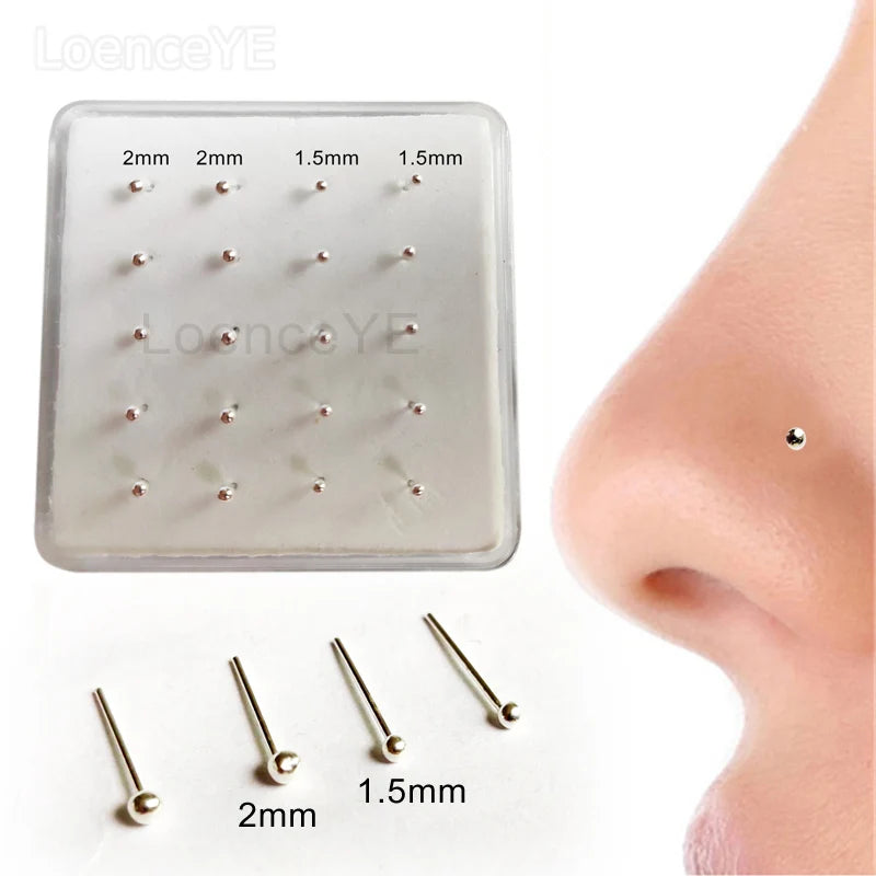 925 Silver Nose Stud 1.5mm 2mm Ball Indian Nose Piercing Jewelry