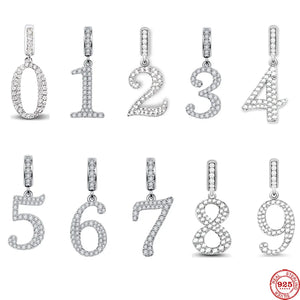 925 Silver Number Pendant Charm for Necklace DIY Bracelet Jewelry