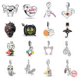 925 Silver Nurse Teeth Bike Halloween Skull Charm Bead for Bracelet DIY