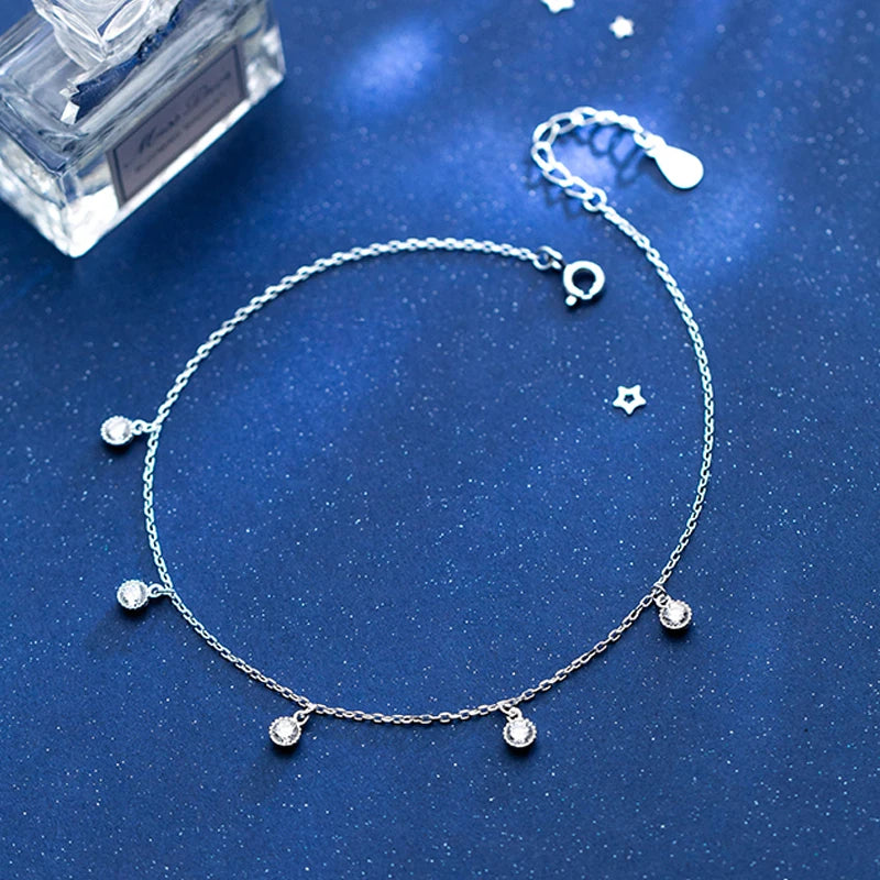 925 Silver Zircon Bobby Socks Anklet Leg Jewelry