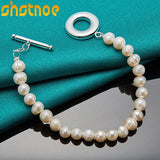 925 Silver Pearl Chain Bracelet Buckle Women Wedding Charm Jewelry