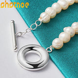 925 Silver Pearl Chain Bracelet Buckle Women Wedding Charm Jewelry