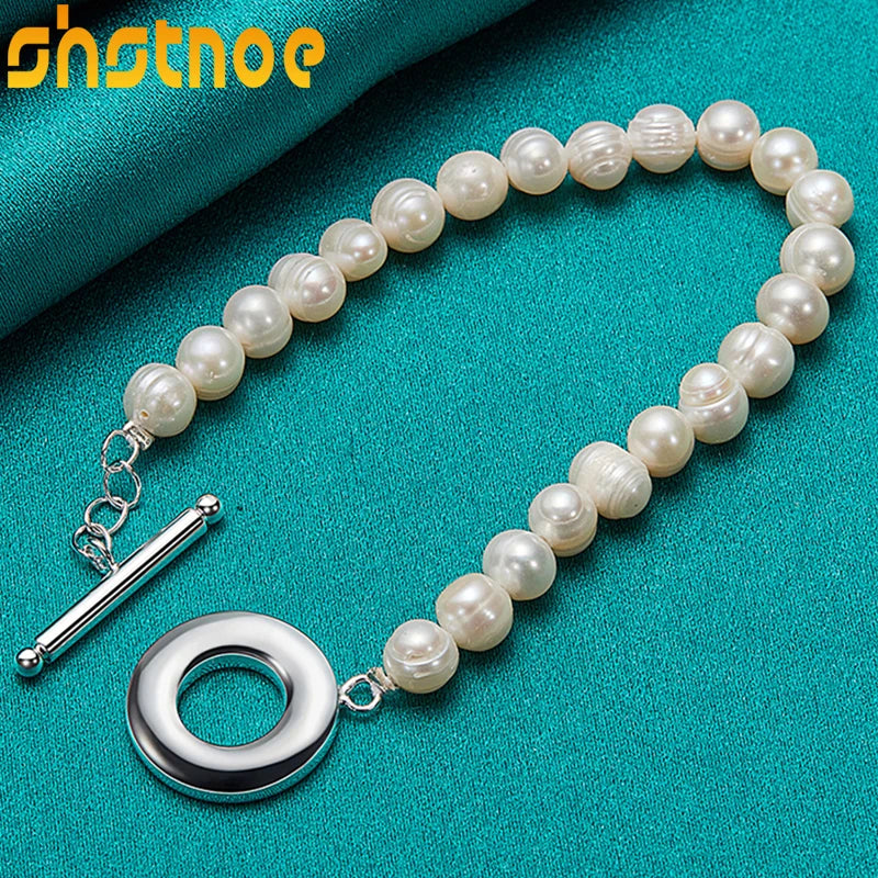 925 Silver Pearl Chain Bracelet Buckle Women Wedding Charm Jewelry